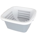 BASSINE AVEC FILTRE 4 LITRES EN PLASTIQUE MIX BLEU/ROSE/ROUGE/GRIS