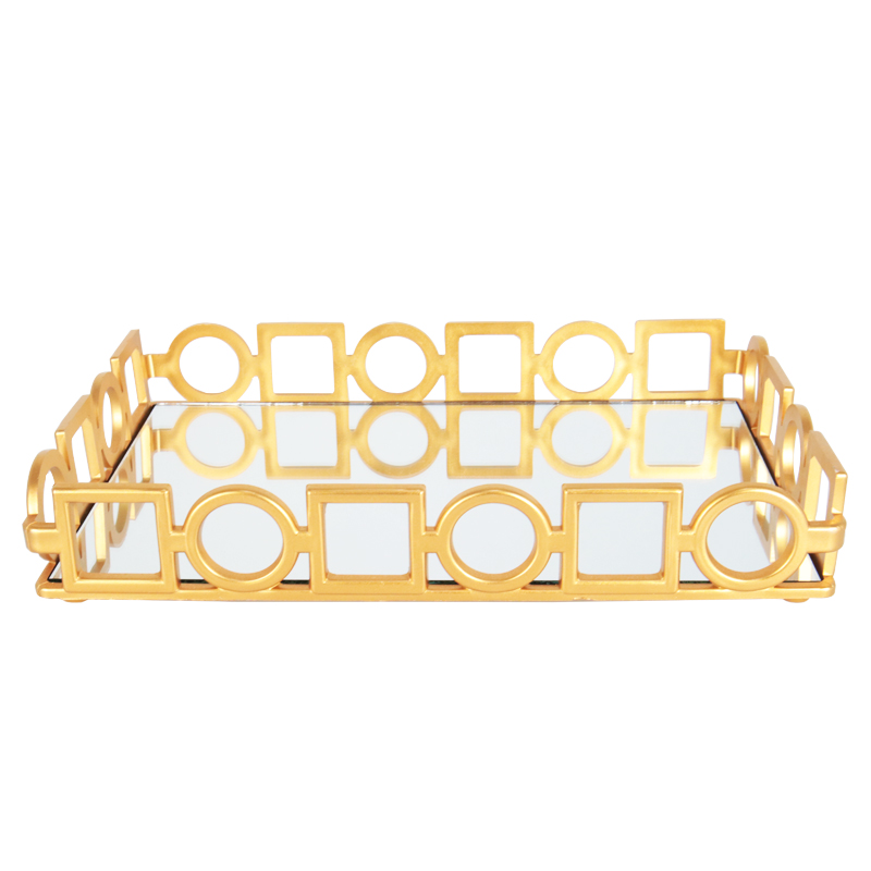 PLATEAU DECO PLASTIQUE ET MIRROIR 32X20 CM MODELE OR