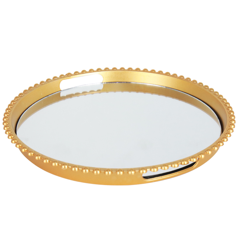 PLATEAU DECO PLASTIQUE ET MIRROIR 29 CM MODELE OR