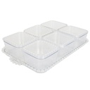 SET PETIT DEJEUNER : PLATEAU + 6 POTS EN CRYSTAL PLASTIQUE TRANSPARENT 33X20X6 CM