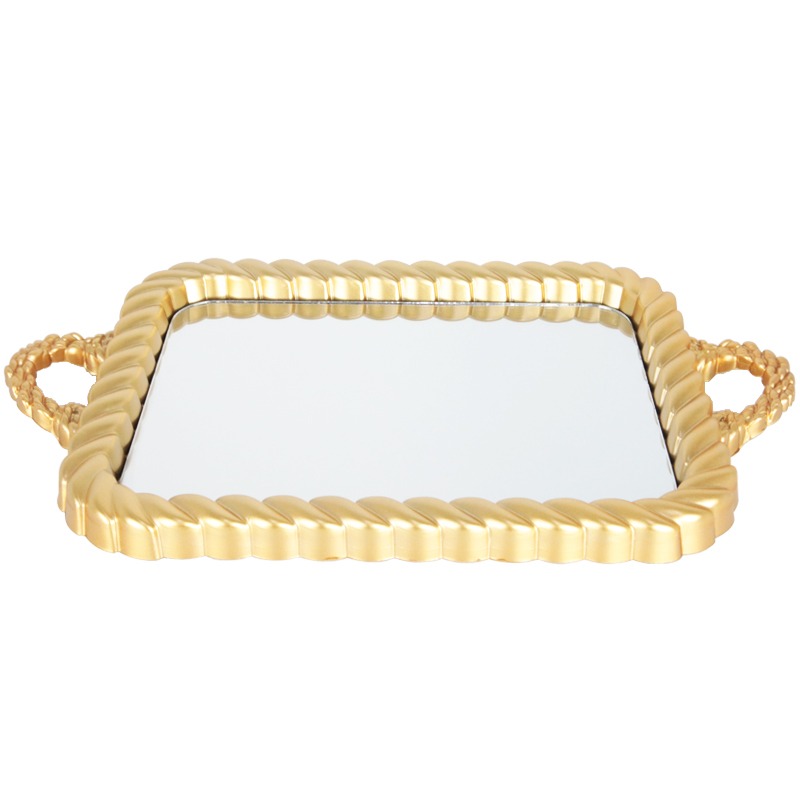 PLATEAU DECO PLASTIQUE ET MIRROIR 47X29 CM MODELE OR