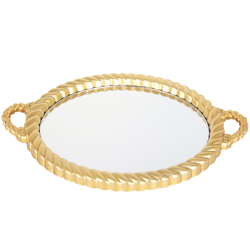 PLATEAU DECO PLASTIQUE ET MIRROIR 51X34 CM MODELE OR