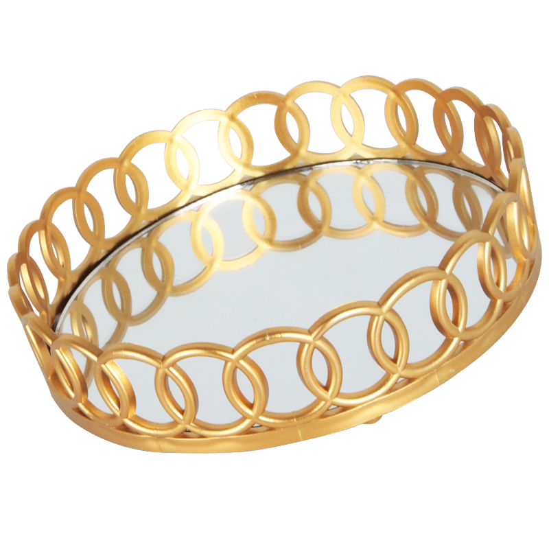 PLATEAU DECO PLASTIQUE ET MIRROIR 20 CM MODELE OR