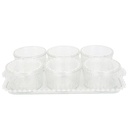 SET PETIT DEJEUNER : PLATEAU + 6 POTS EN CRYSTAL PLASTIQUE TRANSPARENT 34X21X6 CM