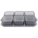 SET PETIT DEJEUNER : PLATEAU + 6 POTS EN CRYSTAL PLASTIQUE MAT 33X20X6 CM