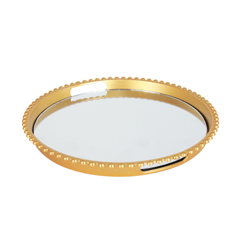 PLATEAU DECO PLASTIQUE ET MIRROIR 22 CM MODELE OR