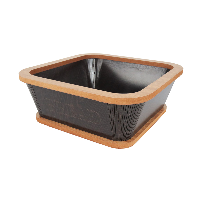 PANIER A PAIN BOIS CARRE  23X23X9 CM MIX BEIGE/NOIR/MARRON