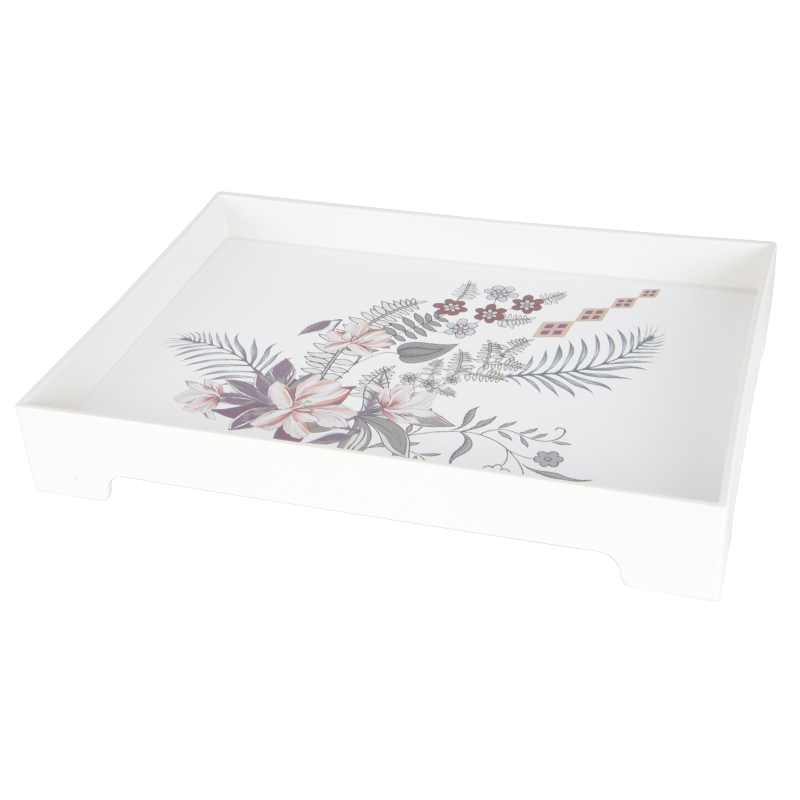 PLATEAU DECO LUXE AVEC PIEDS PLASTIQUE 31X22X5 CM MIX BLANC / NOIR