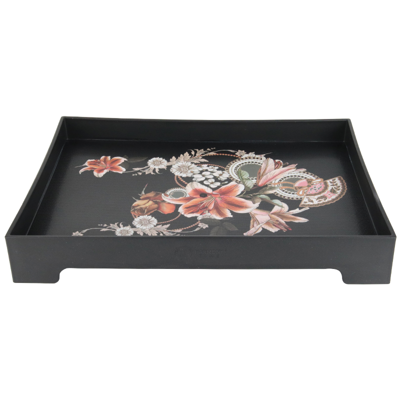 PLATEAU DECO LUXE AVEC PIEDS PLASTIQUE 31X22X5 CM MIX BLANC / NOIR