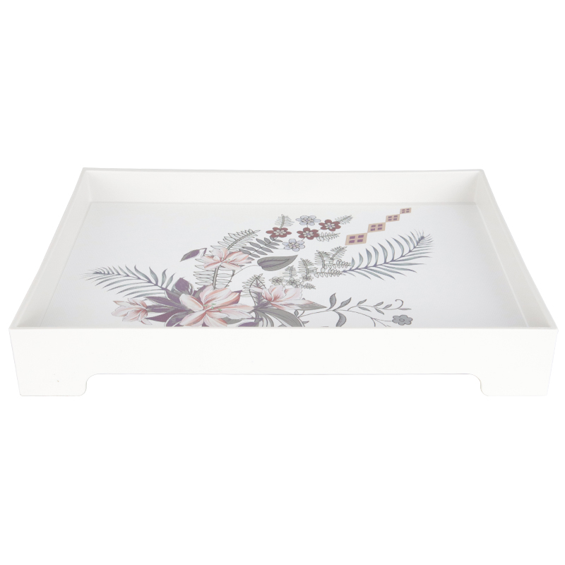 PLATEAU DECO LUXE AVEC PIEDS PLASTIQUE 31X22X5 CM MIX BLANC / NOIR