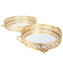 SET 2 PLATEAUX DECO METAL ROND AVEC POIGNEE. 30 CM / 35 CM MODELE OR