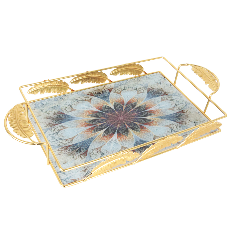 PLATEAU DECO METAL 36X24 CM AVEC MOTIF MODELE OR