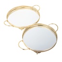 SET 2 PLATEAUX DECO METAL ROND 30 &amp; 35 CM MODELE OR