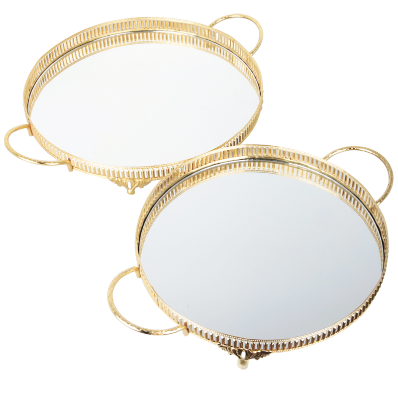 SET 2 PLATEAUX DECO METAL ROND 35 &amp; 40 CM MODELE OR