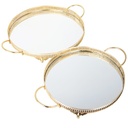 SET 2 PLATEAUX DECO METAL ROND 35 &amp; 40 CM MODELE OR