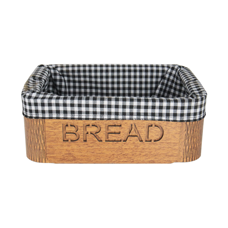 PANIER A PAIN BOIS AVEC TISSU RECTANGULAIRE 25X17X9 CM MIX BEIGE/NOIR/MARRON