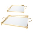 SET 2 PLATEAUX DECO METAL RECTANGULAIRE 37*25 &amp; 43*32 CM MODELE OR