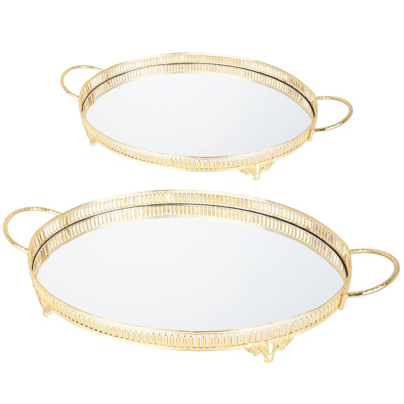 SET 2 PLATEAUX DECO METAL OVAL 35*26 &amp; 42*33 CM MODELE OR