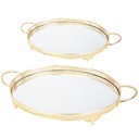 SET 2 PLATEAUX DECO METAL OVAL 35*26 &amp; 42*33 CM MODELE OR