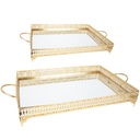 SET 2 PLATEAUX DECO METAL RECTANGULAIRE 37X24 / 43X31 CM MODELE OR