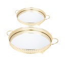 SET 2 PLATEAUX DECO METAL ROND 30 &amp; 35 CM MODELE OR