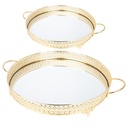 SET 2 PLATEAUX DECO METAL ROND 35 &amp; 40 CM MODELE OR