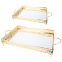 SET 2 PLATEAUX DECO METAL RECTANGULAIRE 37X24 / 43X31 CM MODELE OR