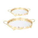 SET 2 PLATEAUX DECO METAL ROND 30 &amp; 35 CM MODELE OR