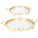 SET 2 PLATEAUX DECO METAL ROND 35 &amp; 40 CM MODELE OR