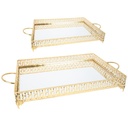 SET 2 PLATEAUX DECO METAL RECTANGULAIRE 37X24 / 43X31 CM MODELE OR