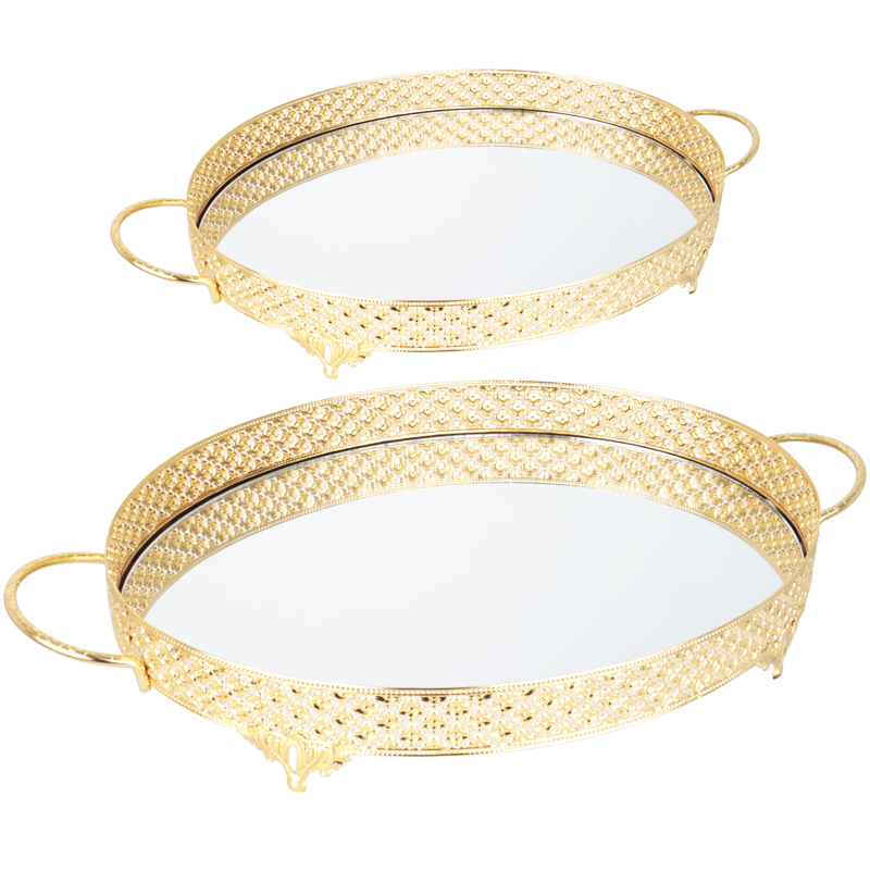 SET 2 PLATEAUX DECO METAL OVAL 35*26 &amp; 42*33 CM MODELE OR