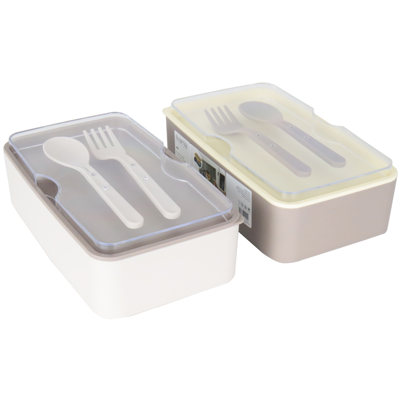 BOITE A DEJEUNER AVEC CUILLERE + FOURCHETTE MIX BEIGE / MARRON