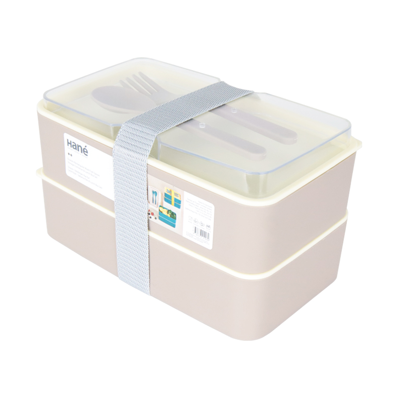 BOITE DEJEUNER 2 NIVEAUX AVEC COUVERTS 11X19X10,5 CM MIX COULEUR VERT-JAUNE / ROSE-VERT