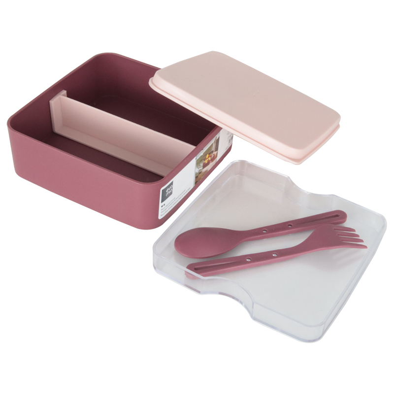 BOITE A DEJEUNER AVEC FOURCHETTE + CUILLERE MIX ROSE/VIOLET.BLEU/JAUNE