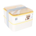 BOITE A DEJEUNER 2 NIVEAUX AVEC FOURCHETTE + CUILLERE 11X19X10,5 CM MIX ROSE/VIOLET