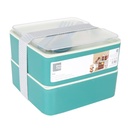 BOITE A DEJEUNER 2 NIVEAUX AVEC FOURCHETTE + CUILLERE 11X19X10,5 CM MIX ROSE/VIOLET