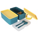 BOITE A DEJEUNER 2 NIVEAUX AVEC FOURCHETTE + CUILLERE 11X19X10,5 CM MIX VERT/VIOLET