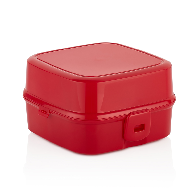 BOITE A DEJEUNER AVEC CUILLERE + FOURCHETTE 14X14X9 CM MIX ROSE/BLEU/ROUGE/BEIGE