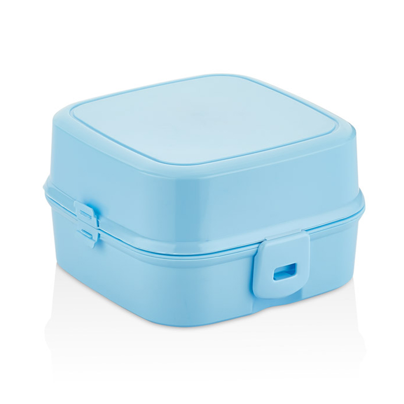 BOITE A DEJEUNER AVEC CUILLERE + FOURCHETTE 14X14X9 CM MIX ROSE/BLEU/ROUGE/BEIGE