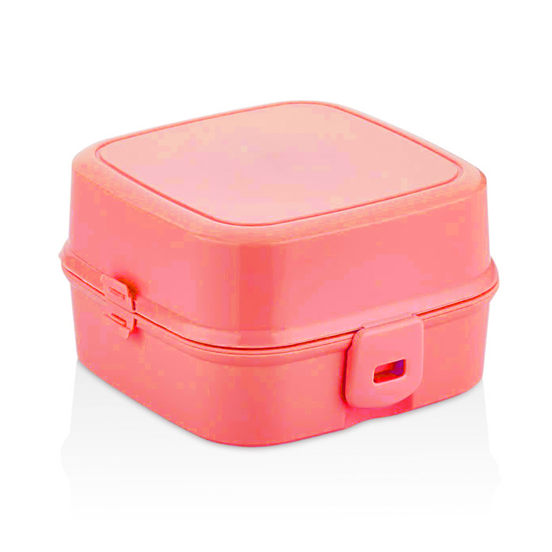 BOITE A DEJEUNER AVEC CUILLERE + FOURCHETTE 14X14X9 CM MIX ROSE/BLEU/ROUGE/BEIGE