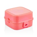 BOITE A DEJEUNER AVEC CUILLERE + FOURCHETTE 14X14X9 CM MIX ROSE/BLEU/ROUGE/BEIGE