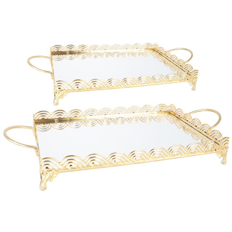 SET 2 PLATEAUX DECO METAL RECTANGULAIRE 37*25 &amp; 43*32 CM MODELE OR