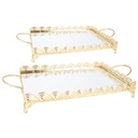 SET 2 PLATEAUX DECO METAL RECTANGULAIRE 37*25 &amp; 43*32 CM MODELE OR