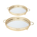 SET 2 PLATEAUX DECO METAL ROND 30 &amp; 35 CM MODELE OR