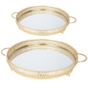 SET 2 PLATEAUX DECO METAL ROND 35 &amp; 40 CM MODELE OR