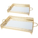 SET 2 PLATEAUX DECO METAL RECTANGULAIRE 37*25 &amp; 43*32 CM MODELE OR