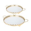 SET 2 PLATEAUX DECO METAL ROND 30 &amp; 35 CM MODELE OR