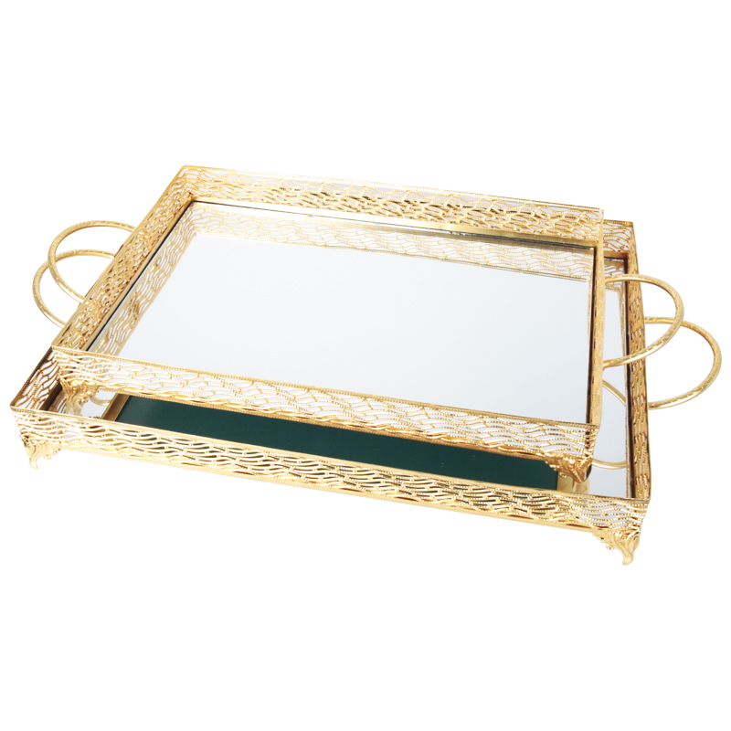 SET 2 PLATEAUX DECO METAL RECTANGULAIRE 37*25 &amp; 43*32 CM MODELE OR