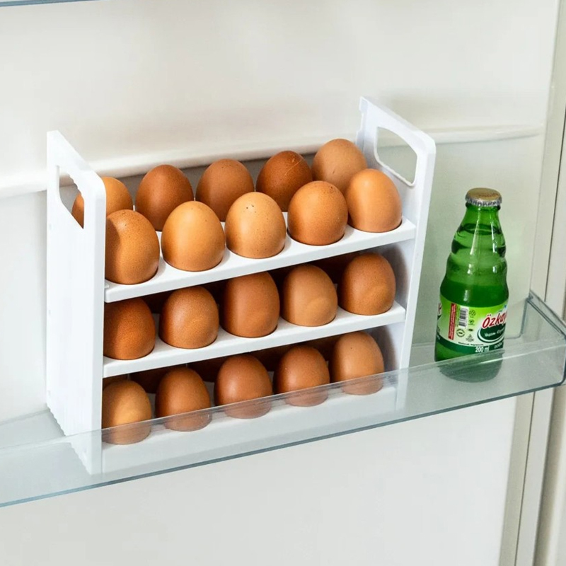 BOITE RANGEMENT A ŒUF 30 POSITIONS, 3 NIVEAUX, 26X10X22 CM PLASTIQUE BLANC