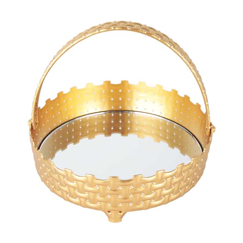 PANIER DECO PLASTIQUE AVEC MIRROIR MODELE OR 19X17 CM